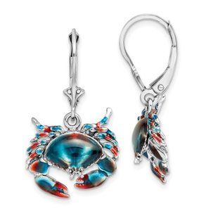 Sterling Silver Enameled Stone Crab Lever Earrings